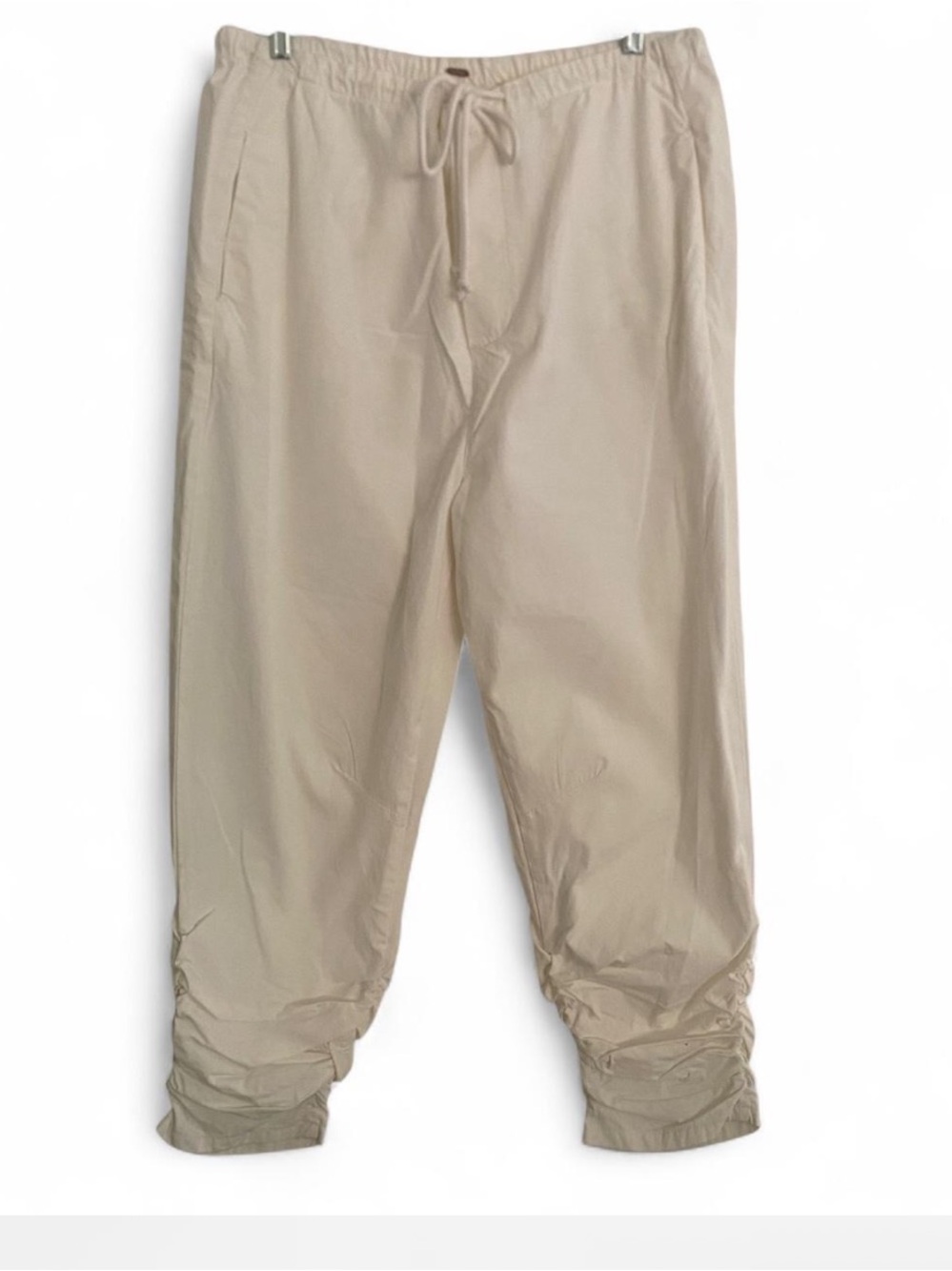 FREE PEOPLE CREAM SOFT SHIRRED DRAWSTRING WAIST 100% COTTON PANTS SIZE SMALL